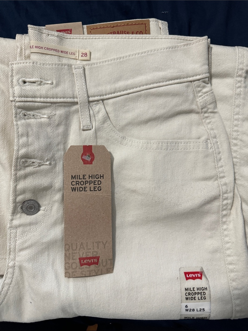 Levi's Mile High Cropped Wide Leg Jeans — Off-White